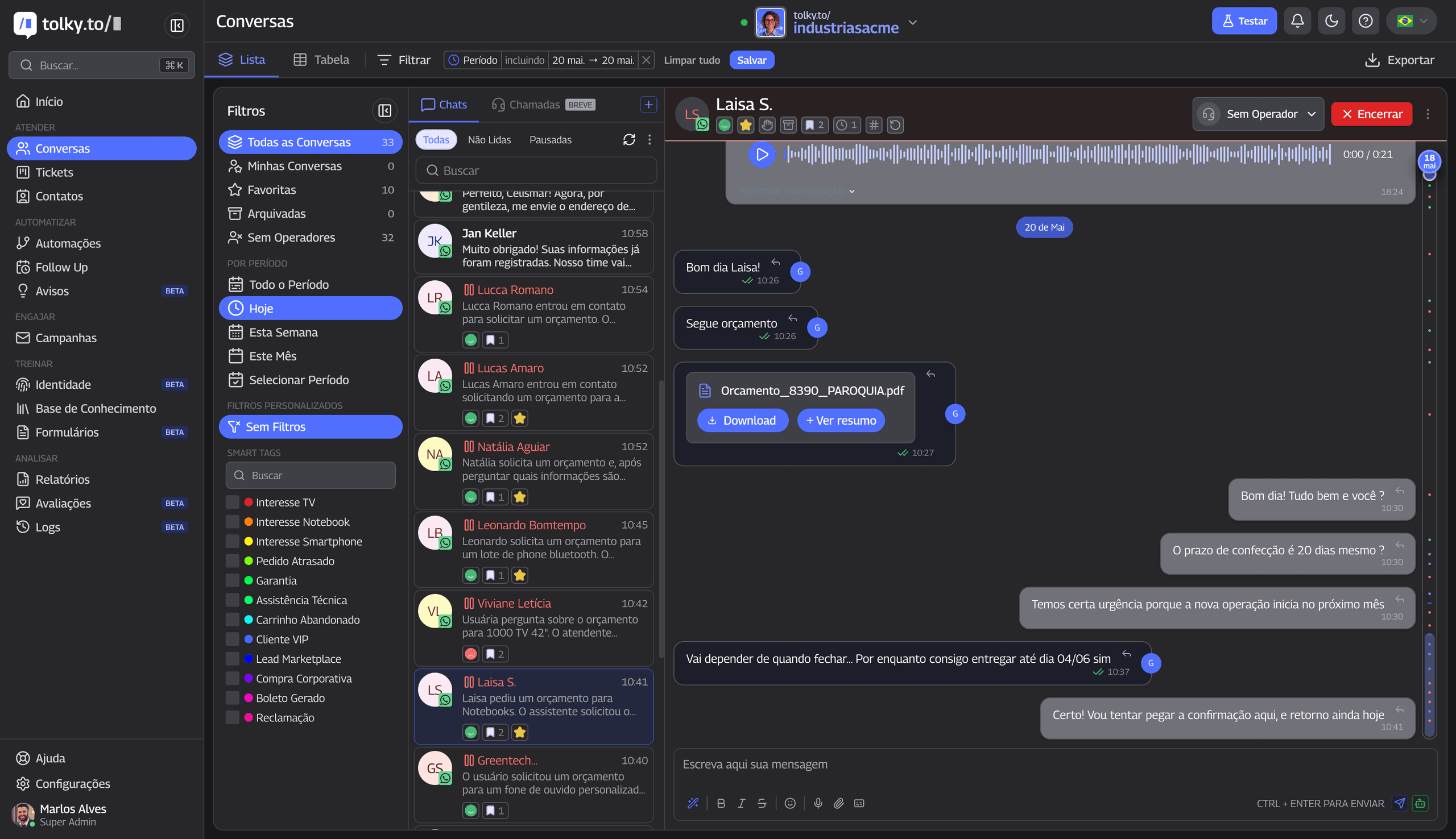Tolky conversations screen